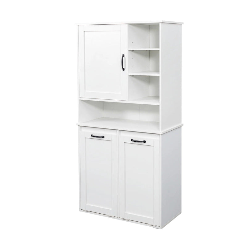 Meuble de rangement blanc autoportant haut avec panier à linge basculant