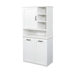 Meuble de rangement blanc autoportant haut avec panier à linge basculant