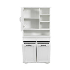 Meuble de rangement blanc autoportant haut avec panier à linge basculant