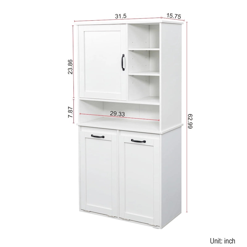 Meuble de rangement blanc autoportant haut avec panier à linge basculant