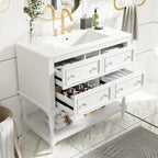 Meuble-lavabo autoportant de 36 po avec lavabo, 4 tiroirs, blanc/beige/noir