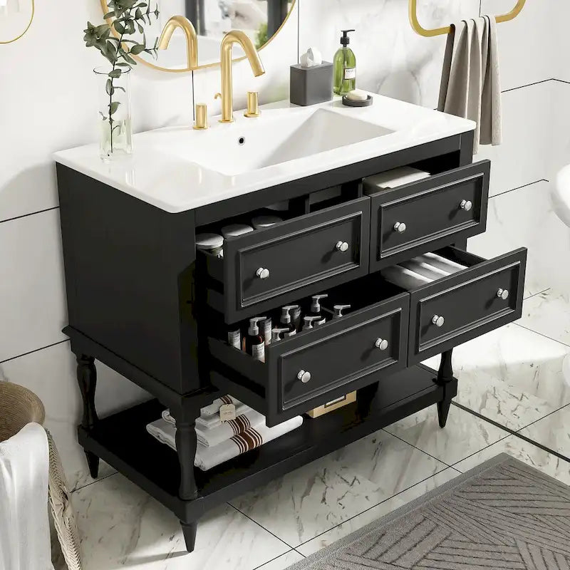 36  Bathroom Vanity Cabinet with Sink Combo Set, Undermount Ceramic Sink, Free Standing Vanity Set with 4 Drawers