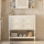 Meuble-lavabo autoportant de 36 po avec lavabo, 4 tiroirs, blanc/beige/noir