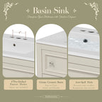 Meuble-lavabo autoportant de 36 po avec lavabo, 4 tiroirs, blanc/beige/noir