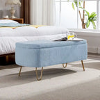 Banc ottoman de rangement plissé bleu avec pieds dorés – 2 places
