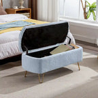 Banc ottoman de rangement plissé bleu avec pieds dorés – 2 places