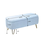 Banc ottoman de rangement plissé bleu avec pieds dorés – 2 places