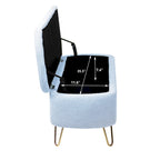 Banc ottoman de rangement plissé bleu avec pieds dorés – 2 places