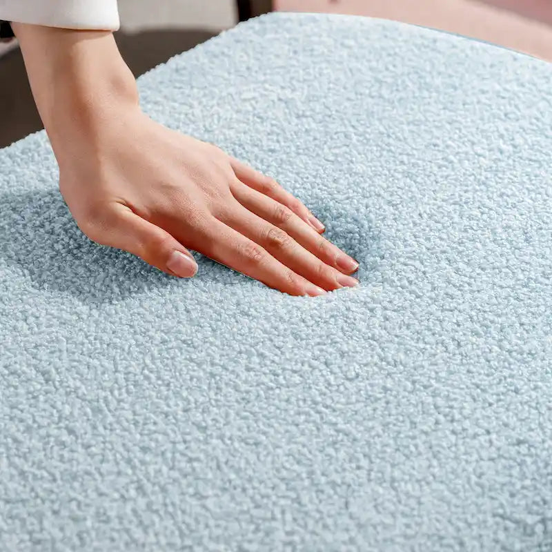 Banc ottoman de rangement plissé bleu avec pieds dorés – 2 places