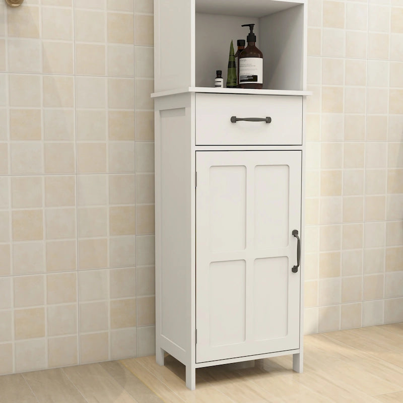 Meuble de rangement blanc sur pied, 1 porte et 1 tiroir, 1 personne