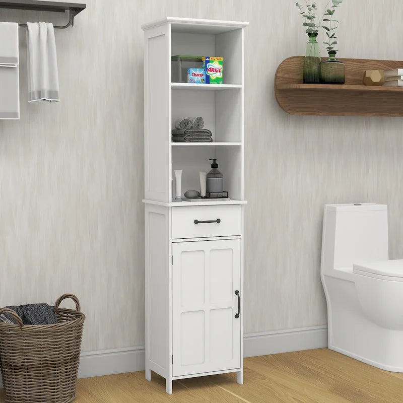 Meuble de rangement blanc sur pied, 1 porte et 1 tiroir, 1 personne