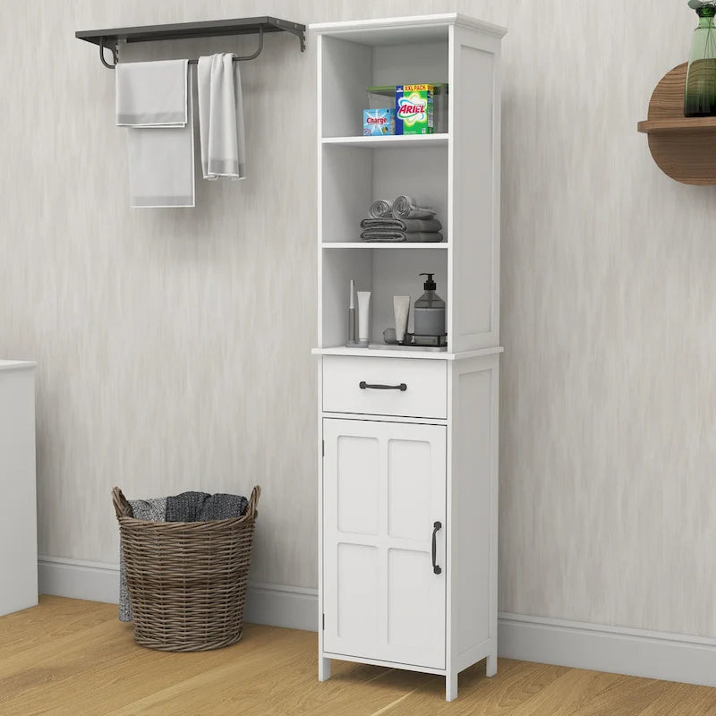 Meuble de rangement blanc sur pied, 1 porte et 1 tiroir, 1 personne