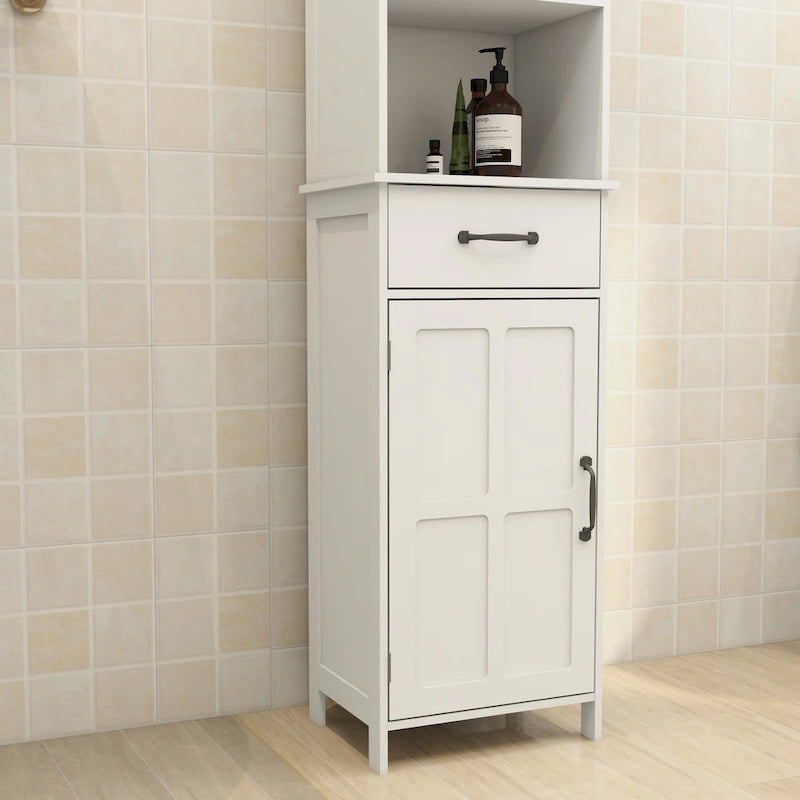 Meuble de rangement blanc sur pied, 1 porte et 1 tiroir, 1 personne