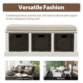 Banc de rangement rustique avec 3 paniers en rotin, 1 place - Blanc / Bleu marine antique / Blanc délavé / Expresso