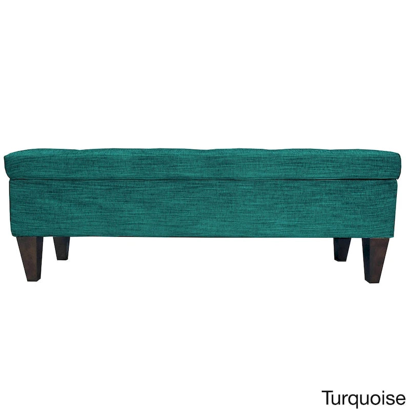 Banc de rangement ottoman capitonné, Espresso / Turquoise, 2 places