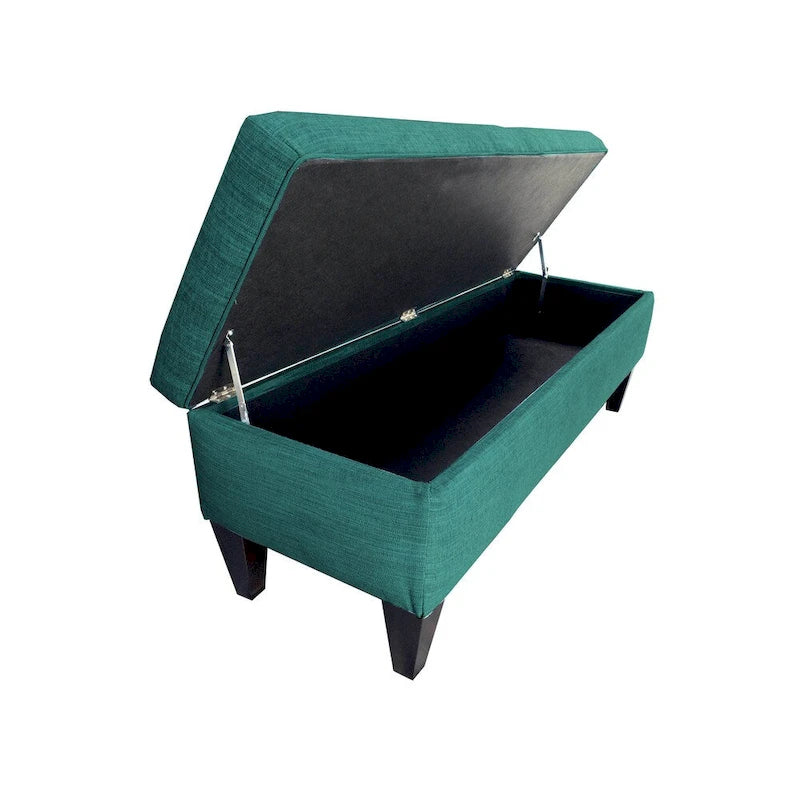 Banc de rangement ottoman capitonné, Espresso / Turquoise, 2 places