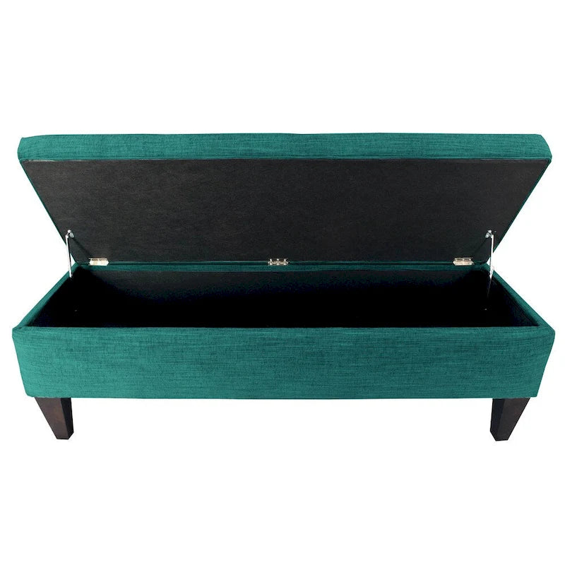 Banc de rangement ottoman capitonné, Espresso / Turquoise, 2 places