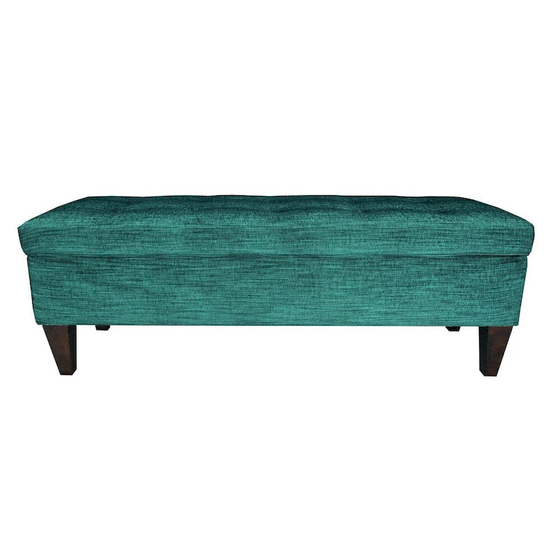 Banc de rangement ottoman capitonné, Espresso / Turquoise, 2 places