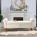 Banc de rangement capitonné bleu/beige – 2 places, accoudoirs arrondis