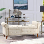 Banc de rangement capitonné bleu/beige – 2 places, accoudoirs arrondis