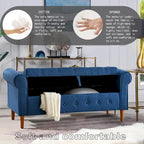 Banc de rangement capitonné bleu/beige – 2 places, accoudoirs arrondis