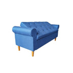 Banc de rangement capitonné bleu/beige – 2 places, accoudoirs arrondis