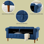 Banc de rangement capitonné bleu/beige – 2 places, accoudoirs arrondis