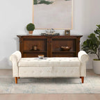 Banc de rangement capitonné bleu/beige – 2 places, accoudoirs arrondis