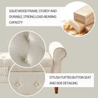 Banc de rangement capitonné bleu/beige – 2 places, accoudoirs arrondis