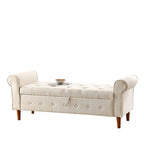 Banc de rangement capitonné bleu/beige – 2 places, accoudoirs arrondis