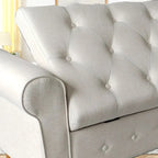 Banc de rangement capitonné bleu/beige – 2 places, accoudoirs arrondis