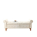 Banc de rangement capitonné bleu/beige – 2 places, accoudoirs arrondis