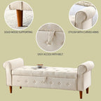 Banc de rangement capitonné bleu/beige – 2 places, accoudoirs arrondis