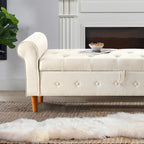 Banc de rangement capitonné bleu/beige – 2 places, accoudoirs arrondis