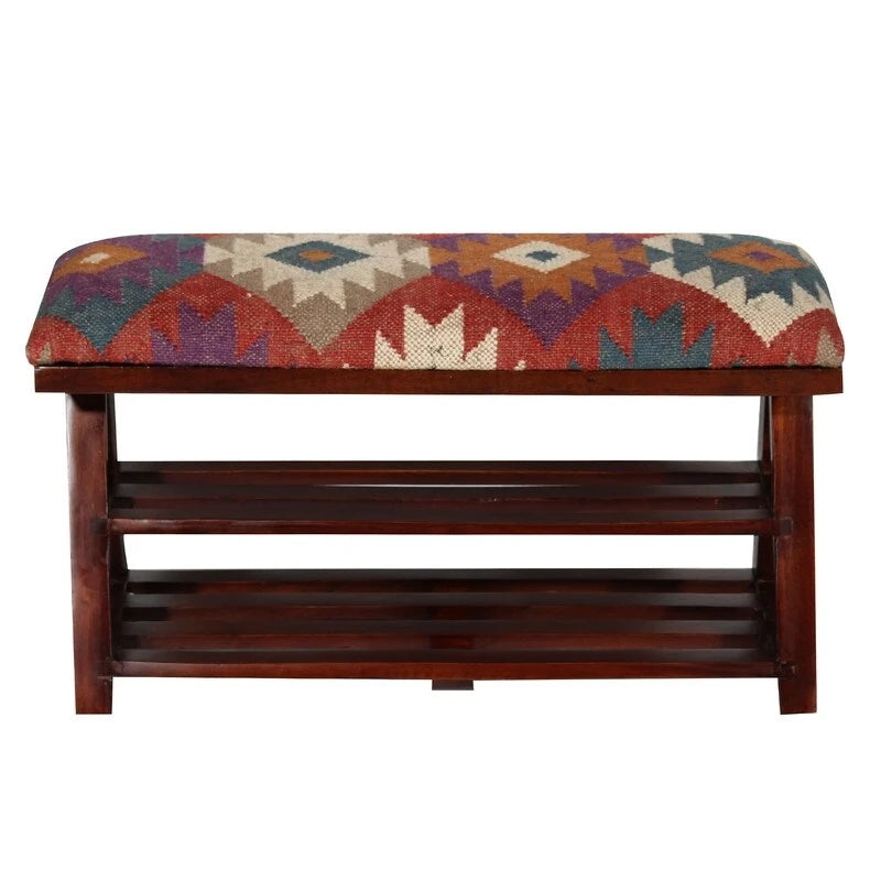 Banc rembourré Kilim fait main blanc cassé, 1 personne
