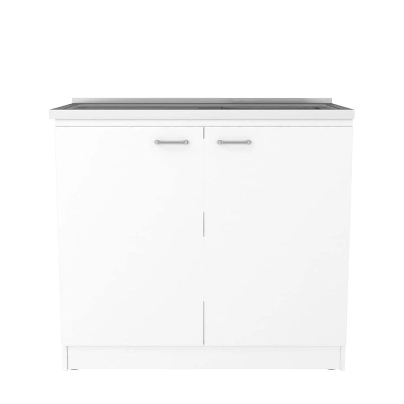 Ensemble 2 éléments îlot de cuisine et meuble sous-évier – Noyer / Onyx / Chêne clair