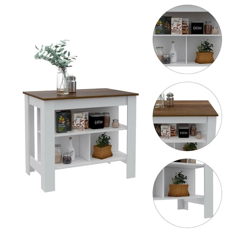 Ensemble 2 éléments îlot de cuisine et meuble sous-évier – Noyer / Onyx / Chêne clair