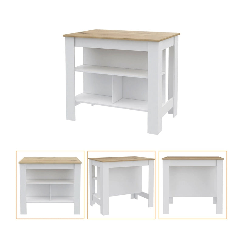 Ensemble 2 éléments îlot de cuisine et meuble sous-évier – Noyer / Onyx / Chêne clair