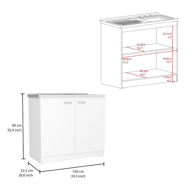 Ensemble 2 éléments îlot de cuisine et meuble sous-évier – Noyer / Onyx / Chêne clair