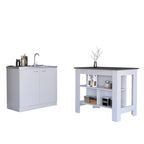 Ensemble 2 éléments îlot de cuisine et meuble sous-évier – Noyer / Onyx / Chêne clair