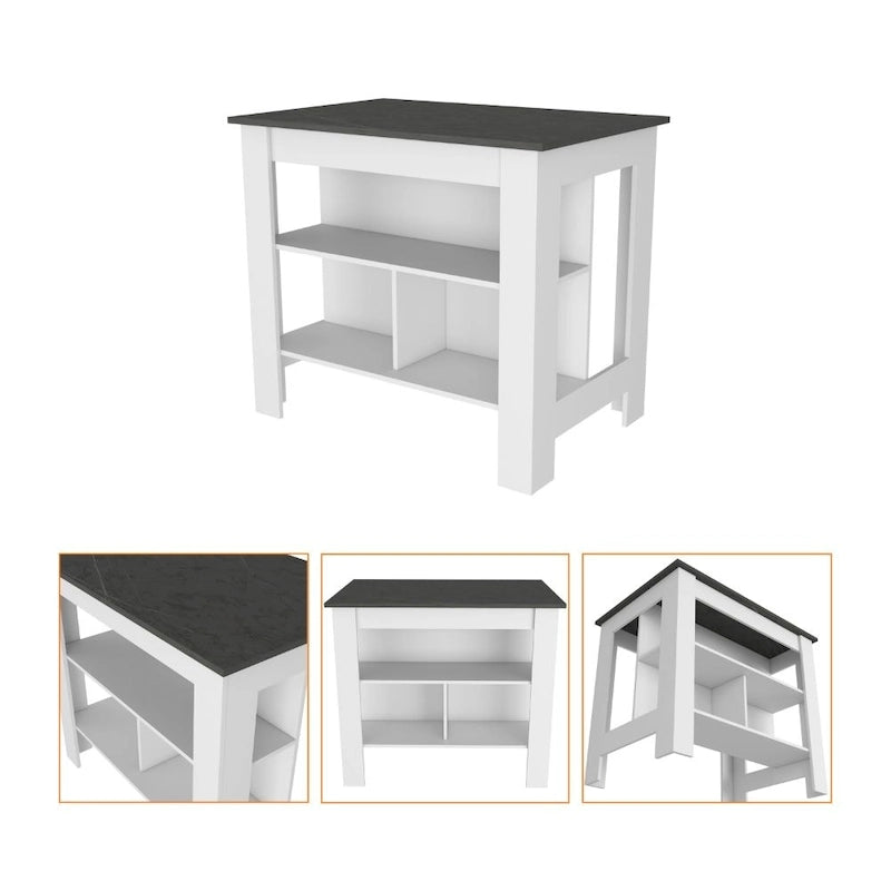 Ensemble 2 éléments îlot de cuisine et meuble sous-évier – Noyer / Onyx / Chêne clair