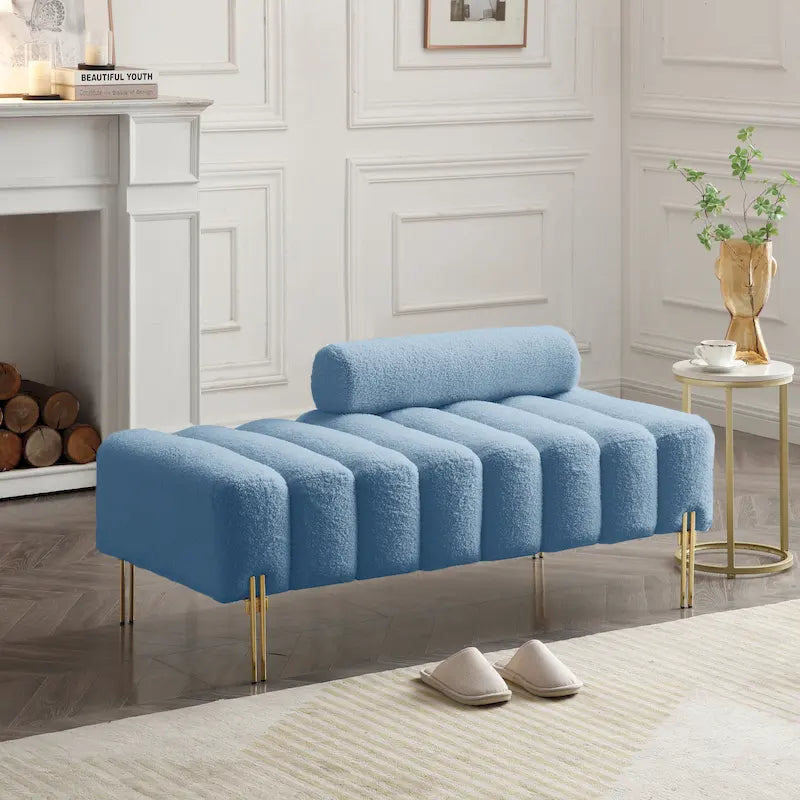 Banc rembourré en fausse fourrure avec dossier réglable, une place — Marron / Bleu clair / Noir / Rose / Beige
