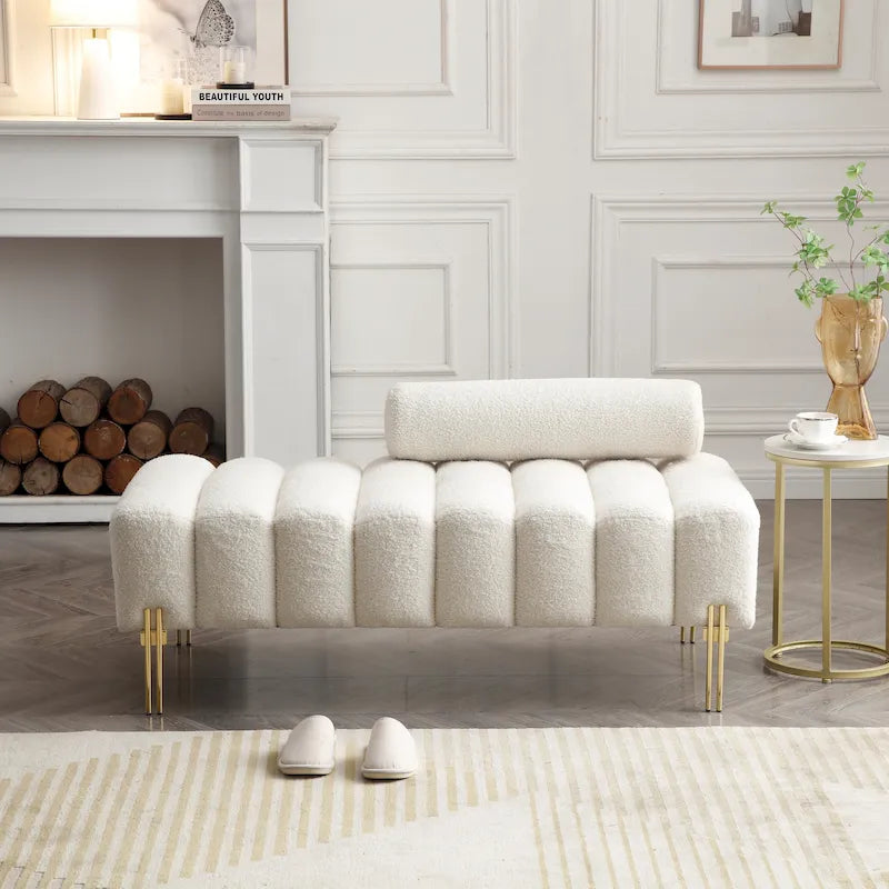Banc rembourré en fausse fourrure avec dossier réglable, une place — Marron / Bleu clair / Noir / Rose / Beige
