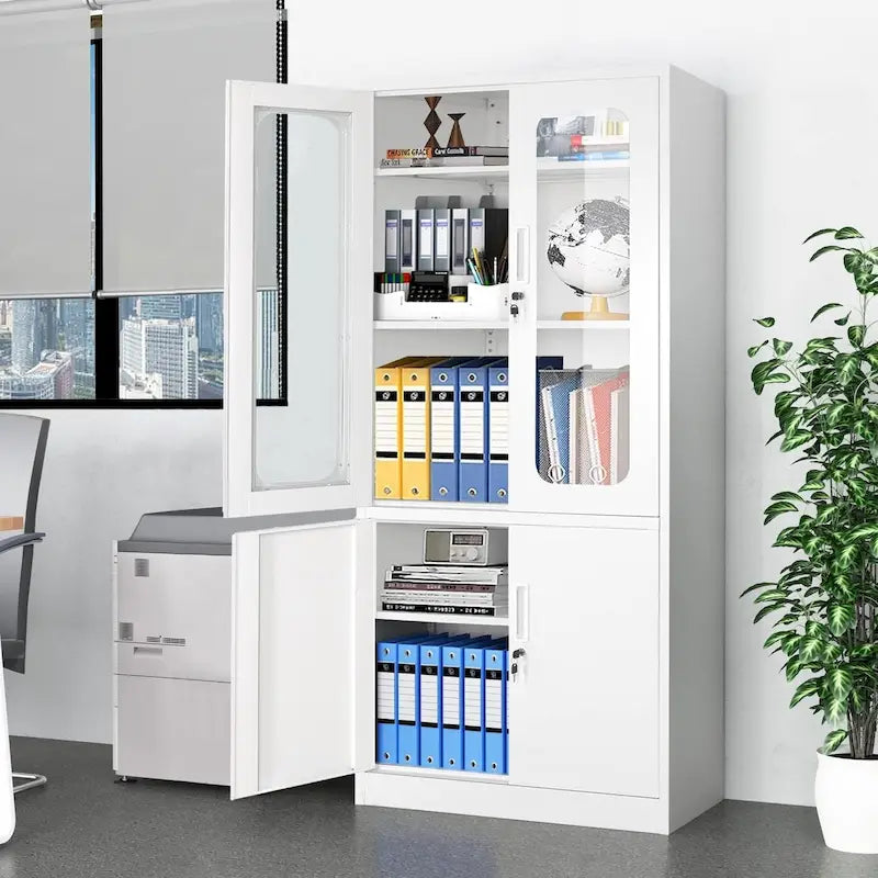 Meuble de rangement en acier noir/blanc à 5 niveaux avec portes vitrées verrouillables – Unité individuelle