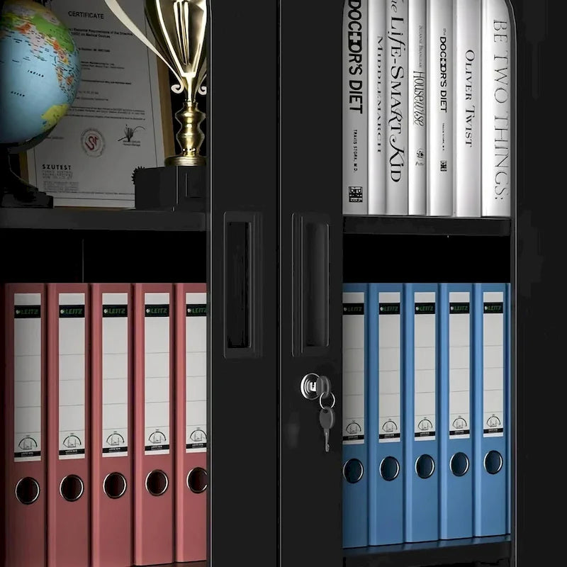 Meuble de rangement en acier noir/blanc à 5 niveaux avec portes vitrées verrouillables – Unité individuelle