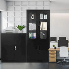 Meuble de rangement en acier noir/blanc à 5 niveaux avec portes vitrées verrouillables – Unité individuelle