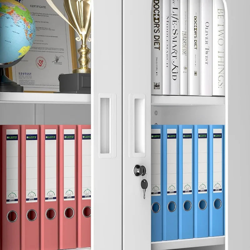 Meuble de rangement en acier noir/blanc à 5 niveaux avec portes vitrées verrouillables – Unité individuelle
