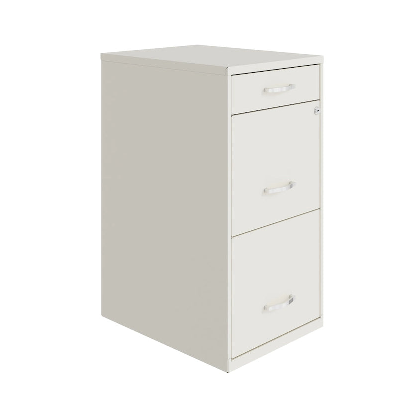 Space Solutions 18  Deep 3 Drawer Metal File Cabinet, Pearl White