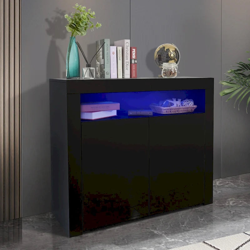 Armoire de rangement à LED 2 portes noir/blanc pour 1 à 2 personnes