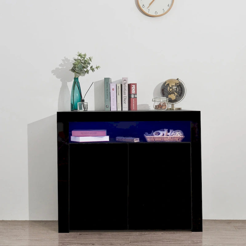 Armoire de rangement à LED 2 portes noir/blanc pour 1 à 2 personnes